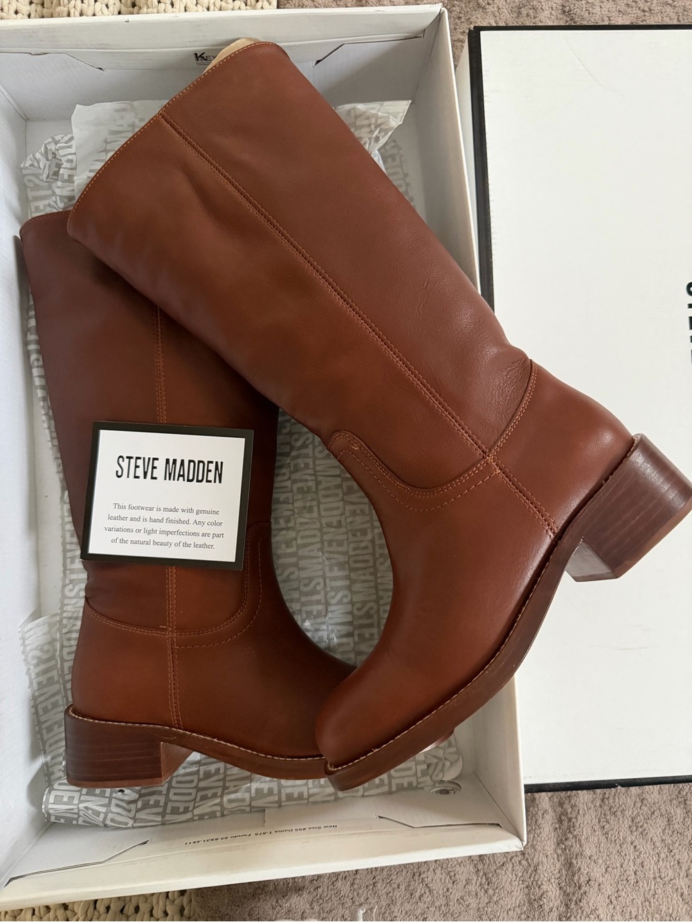 Steve Madden Riggs Brown Leather Mid-Calf Heeled Boots